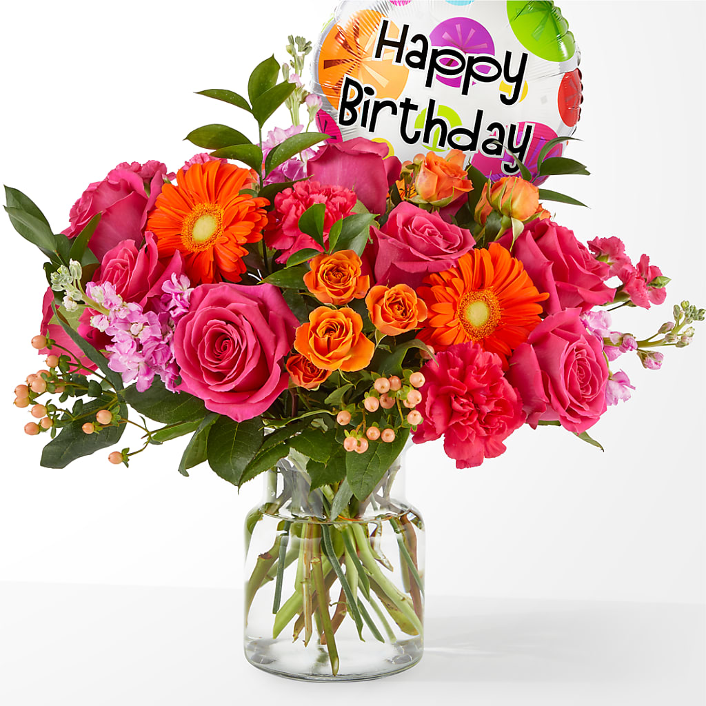 Fiesta Bouquet with Birthday Balloon – WALTON FLORIST & GIFTS, Walton KY