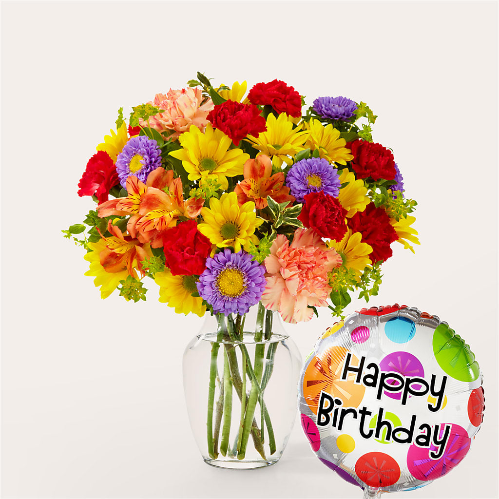 Kaleidoscope Bouquet with Birthday Balloon – WALTON FLORIST & GIFTS, Walton KY