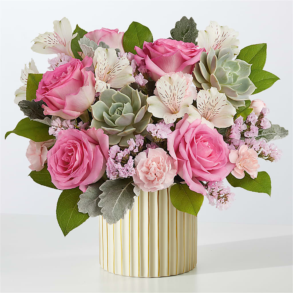 Dusty Rose Bouquet with Ivory Vase – WALTON FLORIST & GIFTS, Walton KY